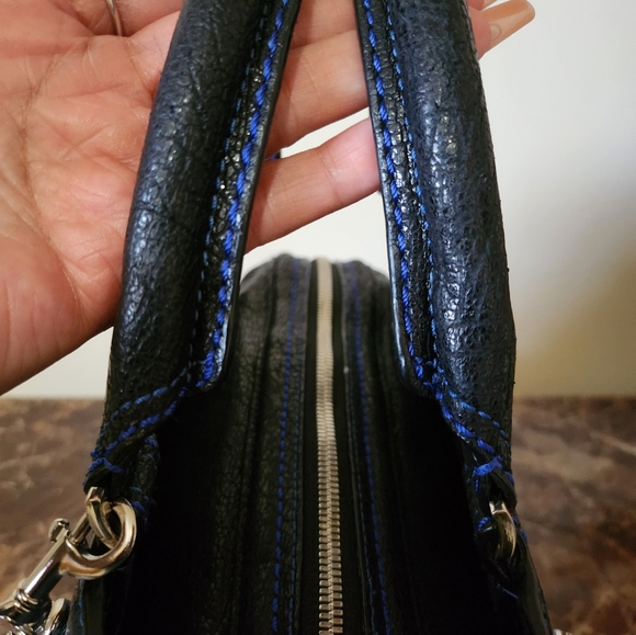 Henri Bendel Black Handbag with Blue Stitching EUC - Picture 7 of 13
